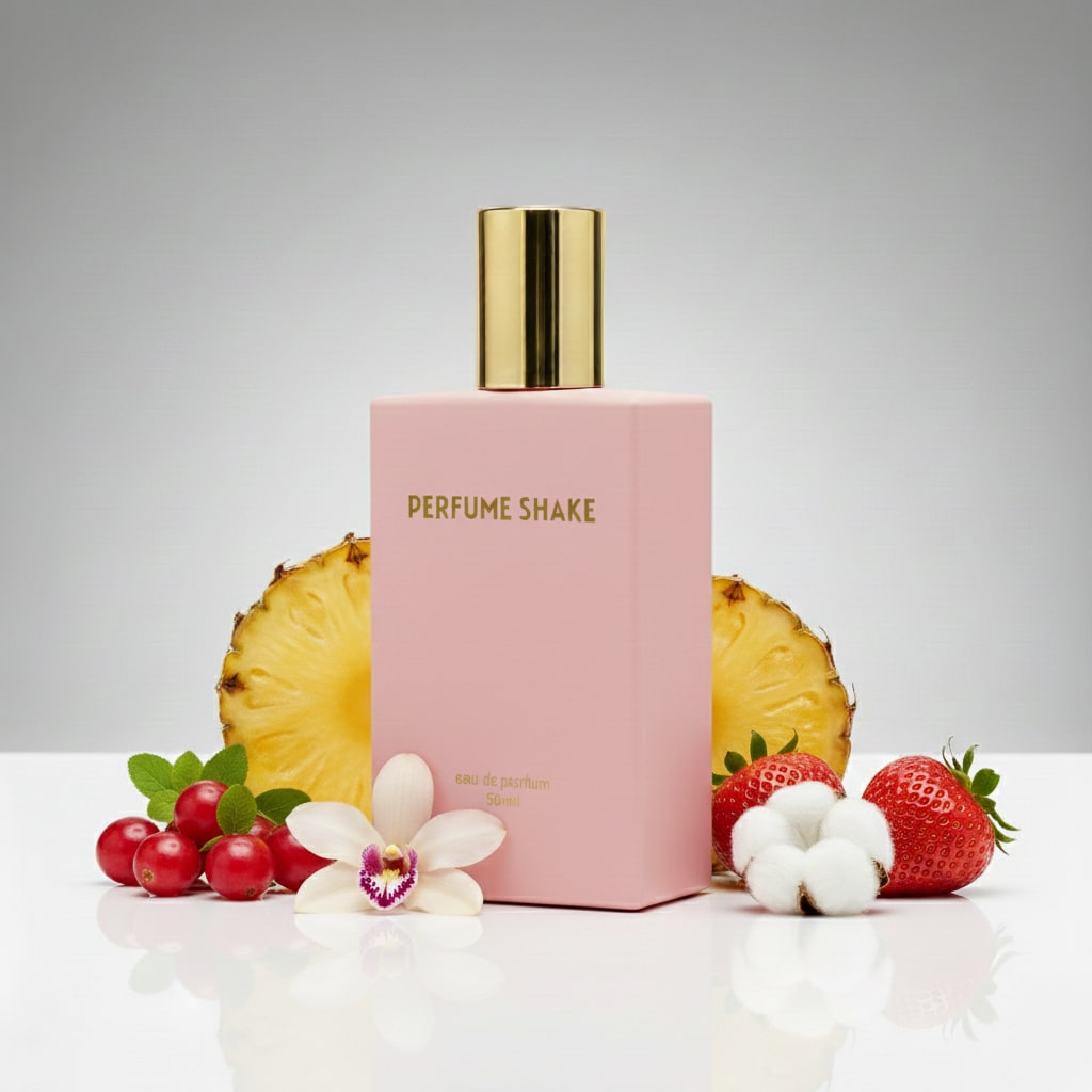 Pink Perfume Shake 41 perfume, fruity floral notes with passionfruit, peony and vanilla, inspiration of Bombshell, for women in UAE.