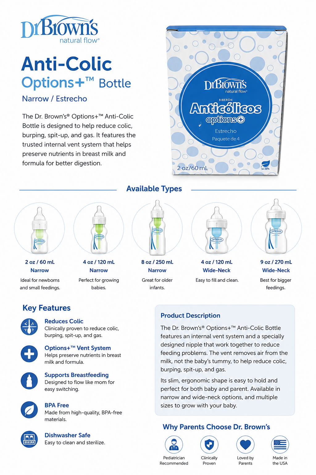 Dr Brown Baby Bottle Pack Of 4 , oz, 60ml