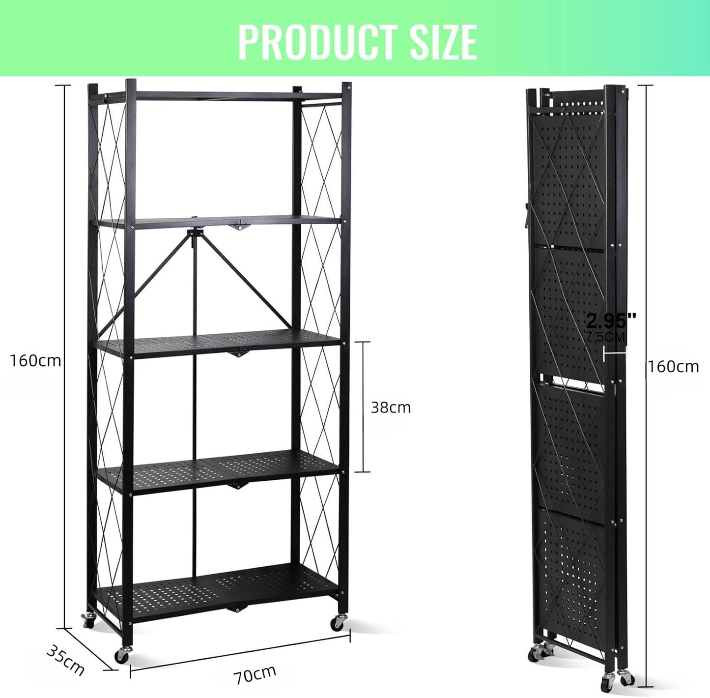 DARAZ UAE Foldable Storage Shelves 5 Tier, Storage Racks Kitchen Cabinet