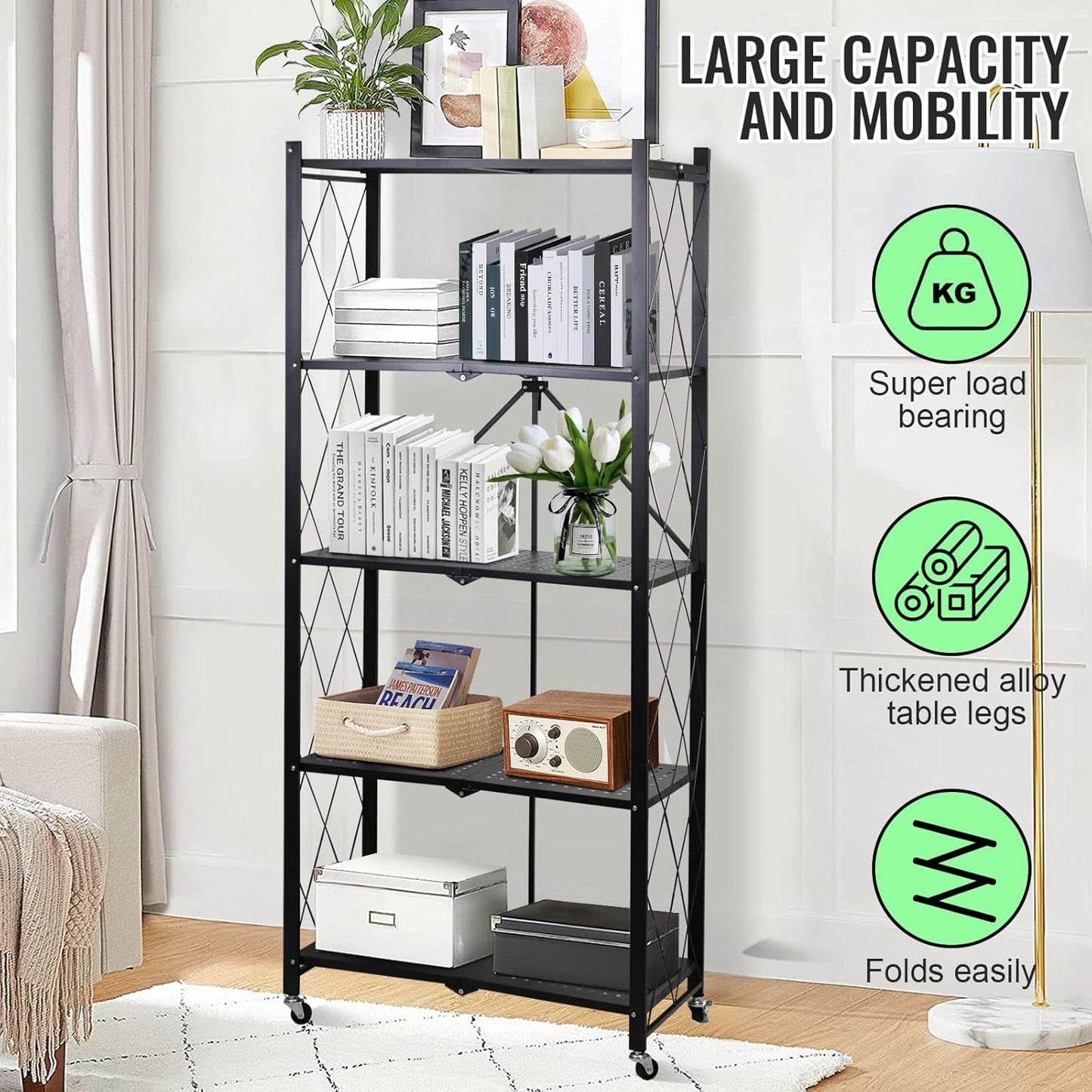 DARAZ UAE Foldable Storage Shelves 5 Tier, Storage Racks Kitchen Cabinet