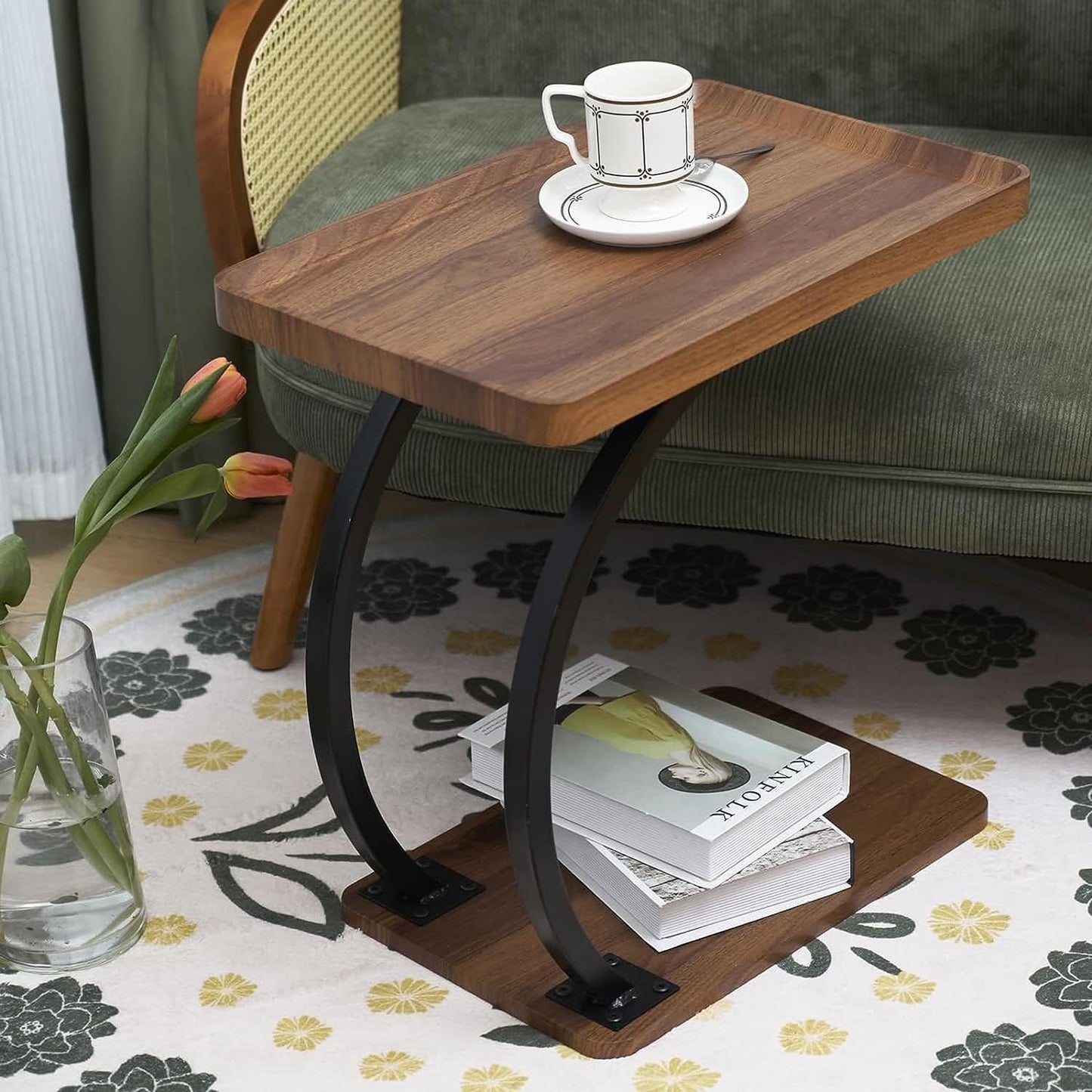 Versatile and Movable Coffee Table - Small Tea Table with Wheels, Perfect for Sofa, Bedroom, and Bedside - C - Type Side Table for Stylish Convenience - Saadstore
