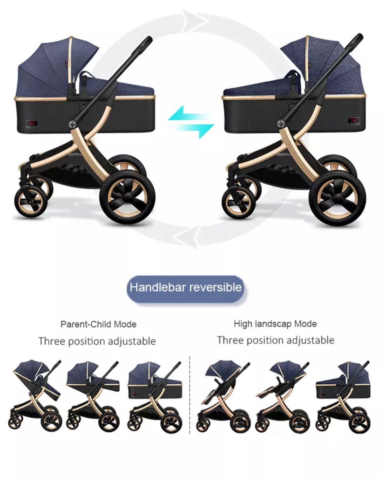 Luxury Baby Pram 3 In 1 European Foldable Pram Baby Pram Stroller - Saadstore