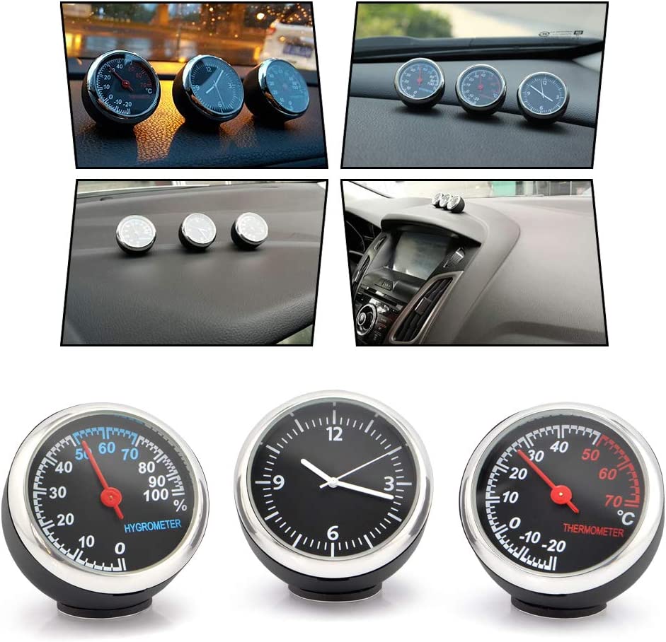 Mini Stick On Clock Hygrometer Clock & Thermometer for Car Dashboard
