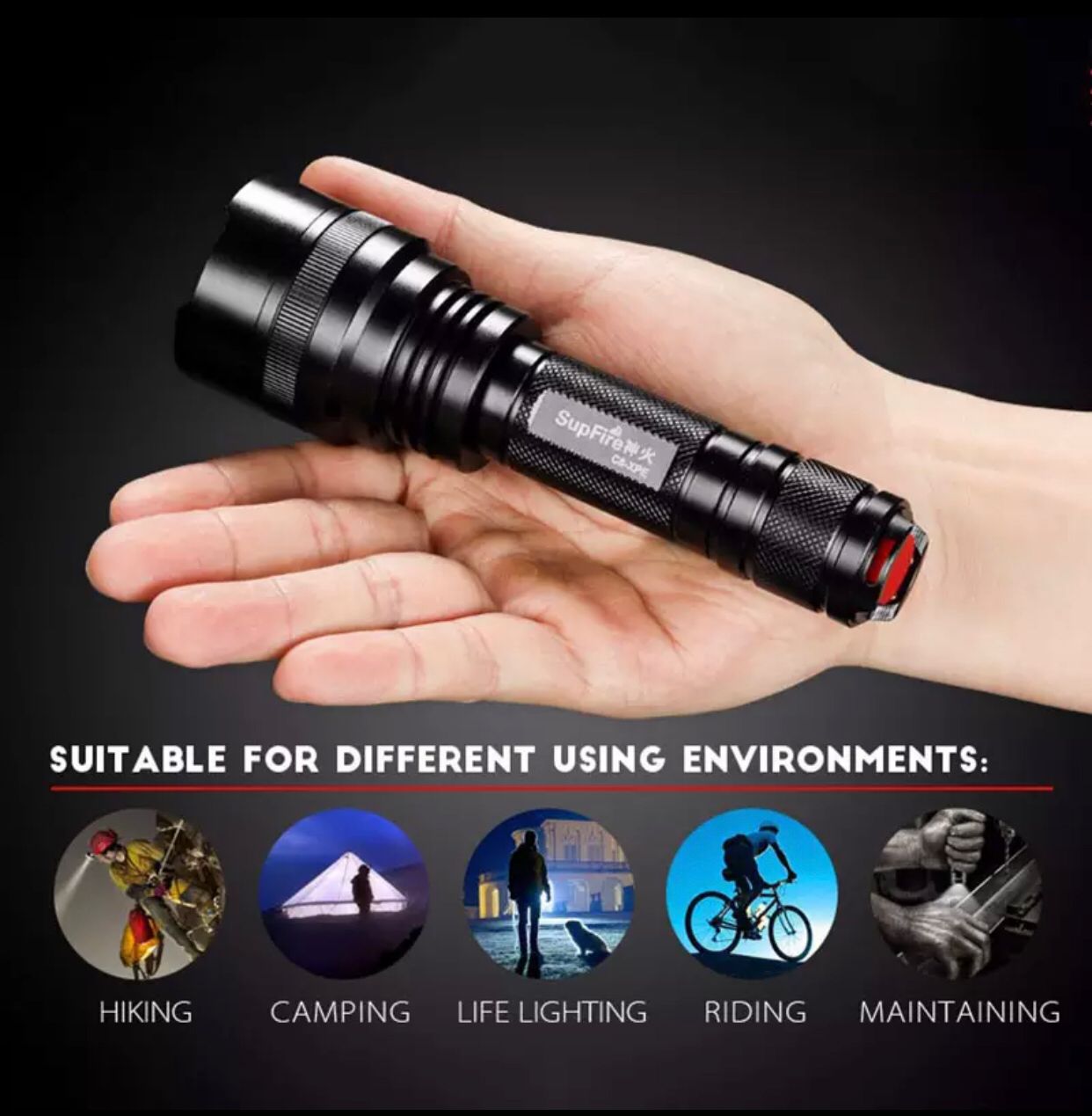 SUPFIRE Flashlight for Outdoor Camping Hiking Cycling