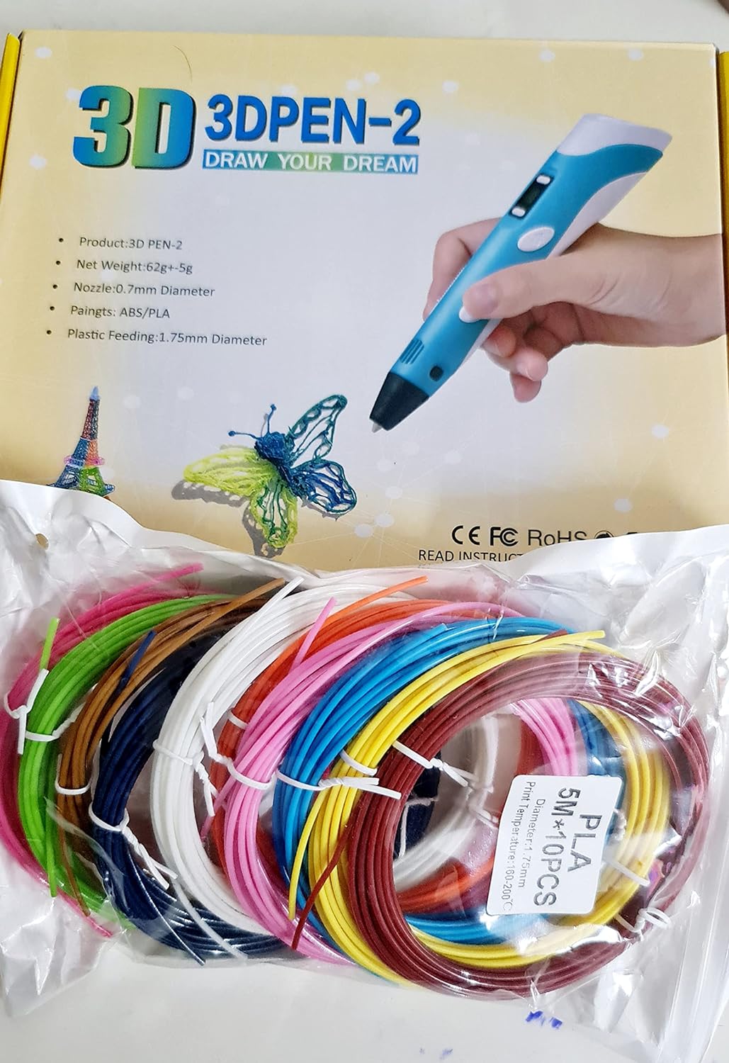 3D Pen Professional with Free 50 Meters Colour PLA Filaments | 1.75mm ABS/PLA Filament/Charger Cable and Free Pack