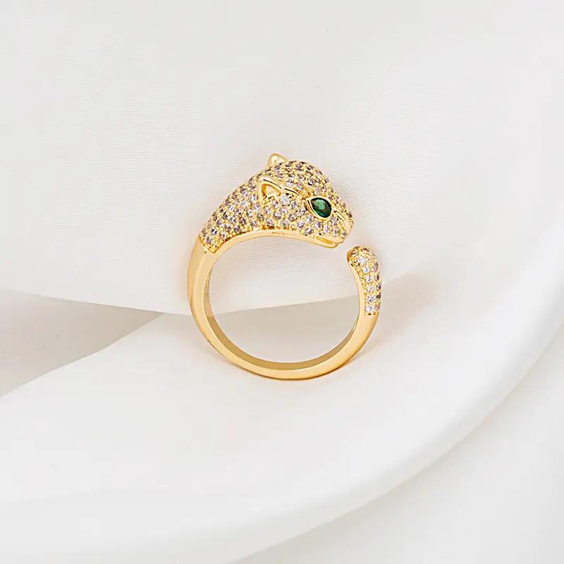 Gold Plated Cheetah Head Ring for Women | Fashion Statement Ring with Zircon | Size 7 UAE
