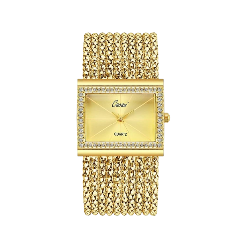 Women’s Gold colour Multi-Chain Bracelet Watch Set with Cuff Bangle – Luxury Analog Quartz Wrist Watch UAE