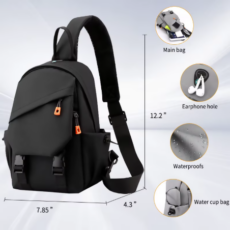 Men's & Women's Waterproof Oxford Crossbody Bag with USB Port | Unisex Chest Bag for Daily Use | OEM Customization UAE
