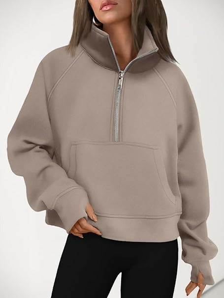 Womens Sweatshirts Half Zip Cropped Pullover Fleece Quarter Zipper Hoodies Fall outfits Clothes Thumb Hole