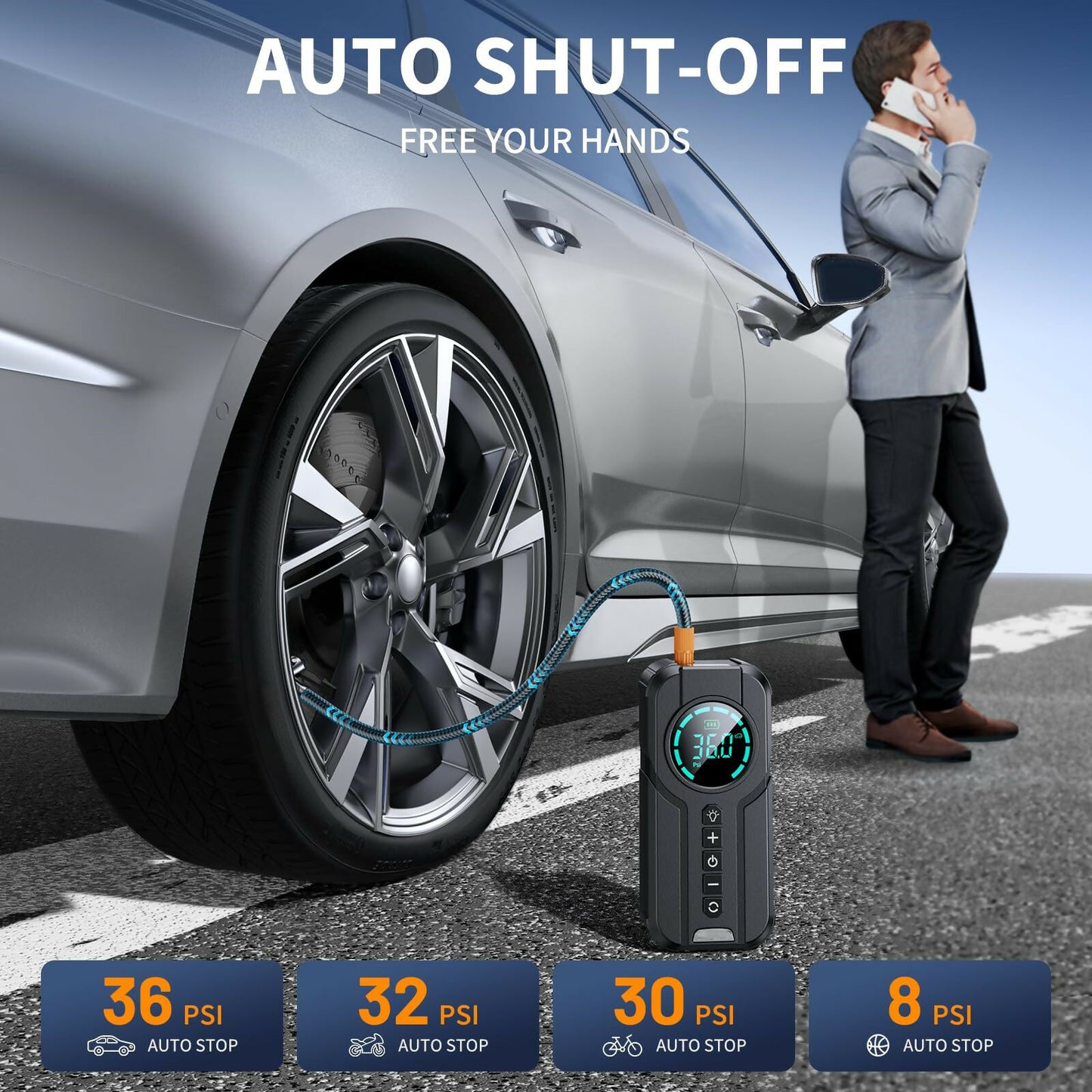 Car Starter Tyre Air Inflator 6000mAh Super Power Jump Starter Power Station with Emergency Lights