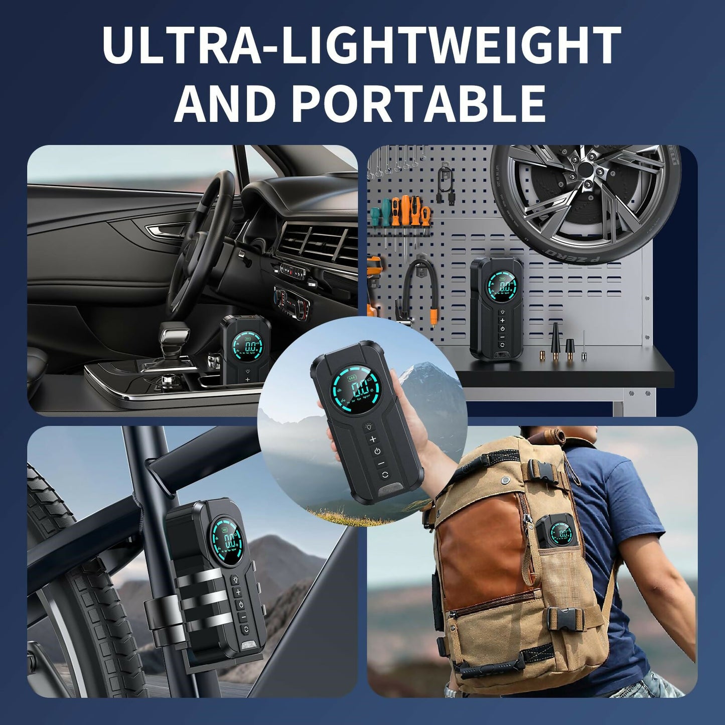 Car Starter Tyre Air Inflator 6000mAh Super Power Jump Starter Power Station with Emergency Lights