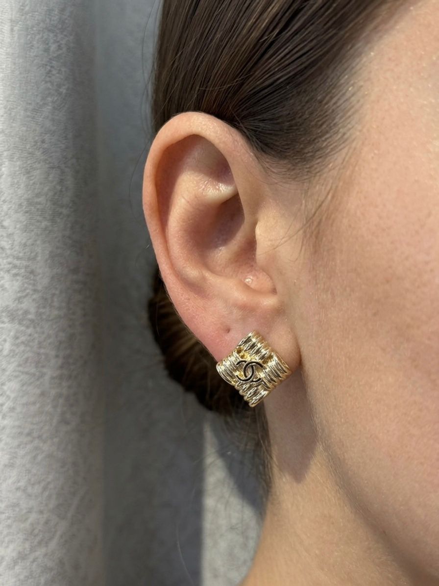 CH CC Logo Gold-Toned Finish Earrings