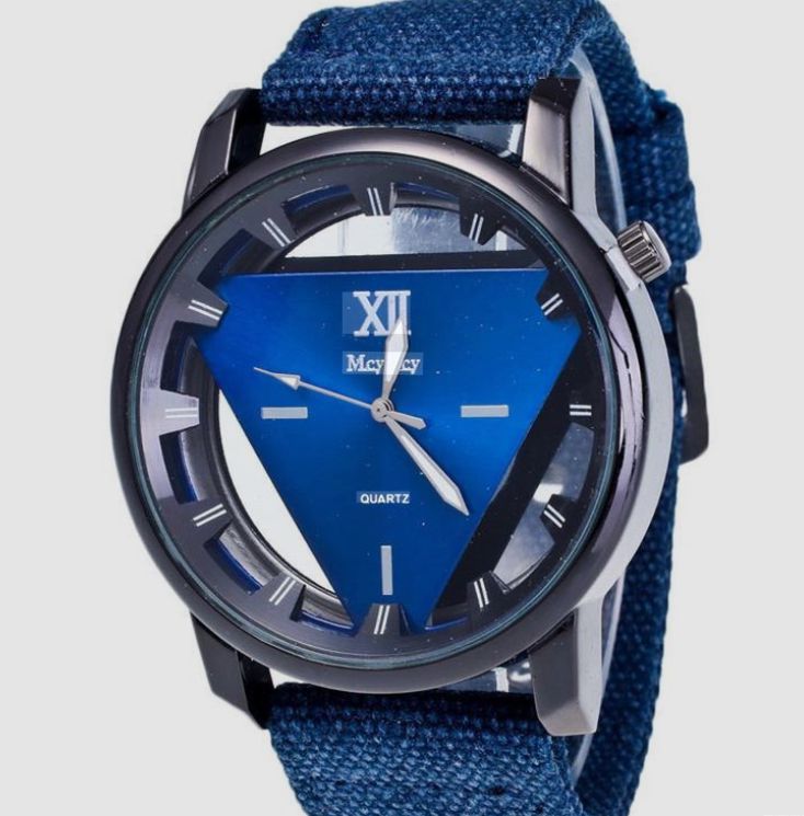 Fashion Quartz Watch Men's Woven Belt Hollow Inverted Triangle