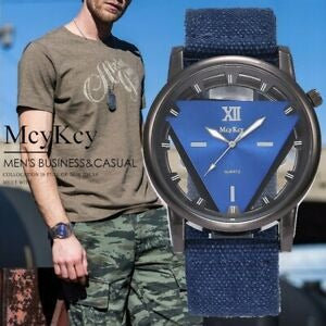 Fashion Quartz Watch Men's Woven Belt Hollow Inverted Triangle