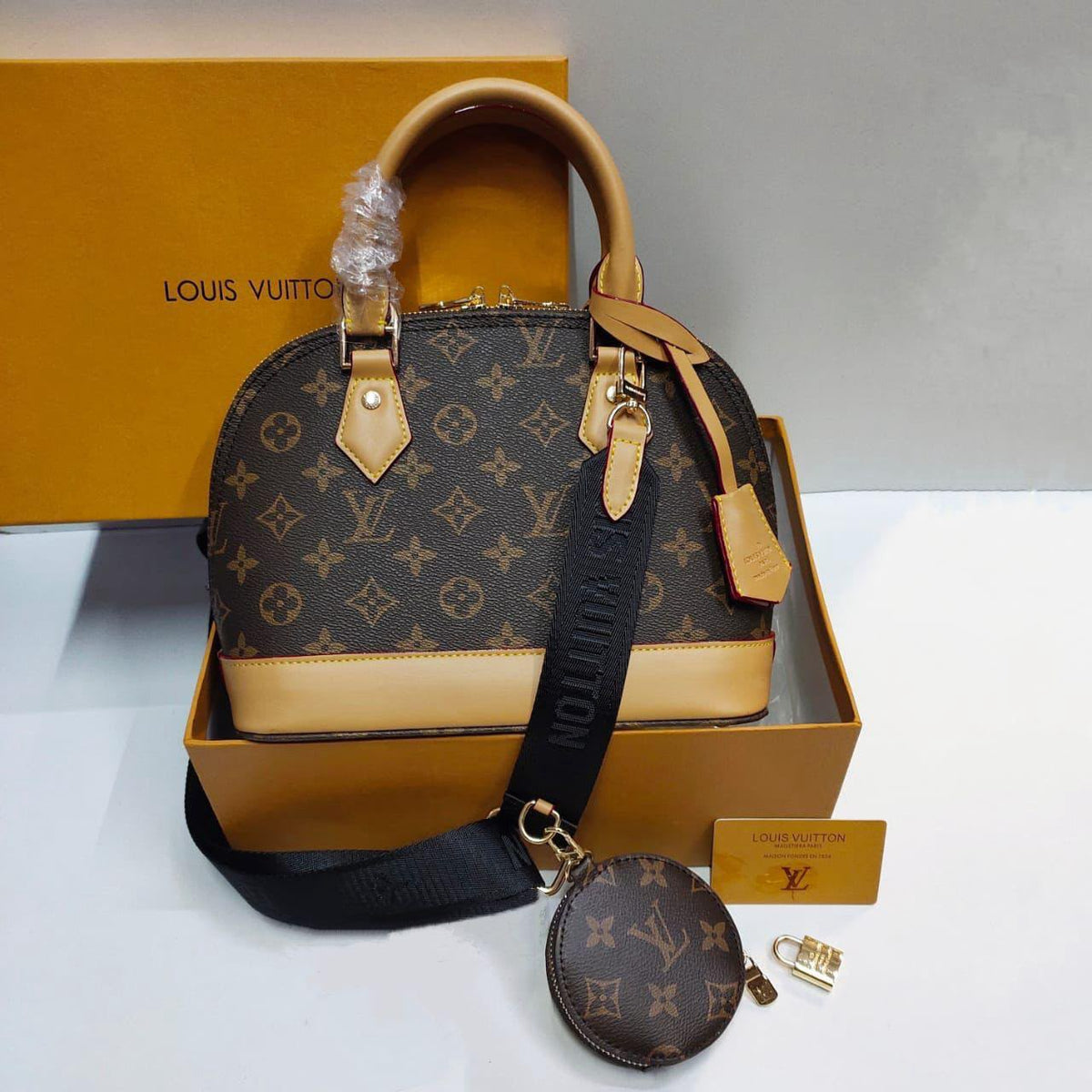 LV Alma Damier Canvas Leather Bag 26cm