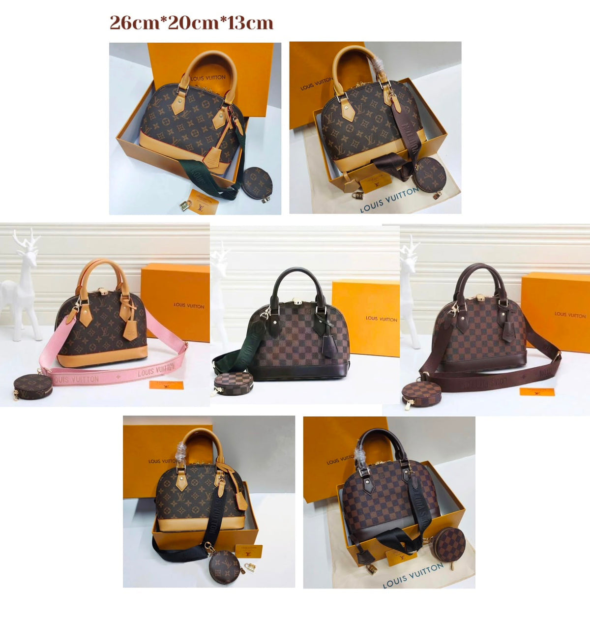 LV Alma Damier Canvas Leather Bag 26cm