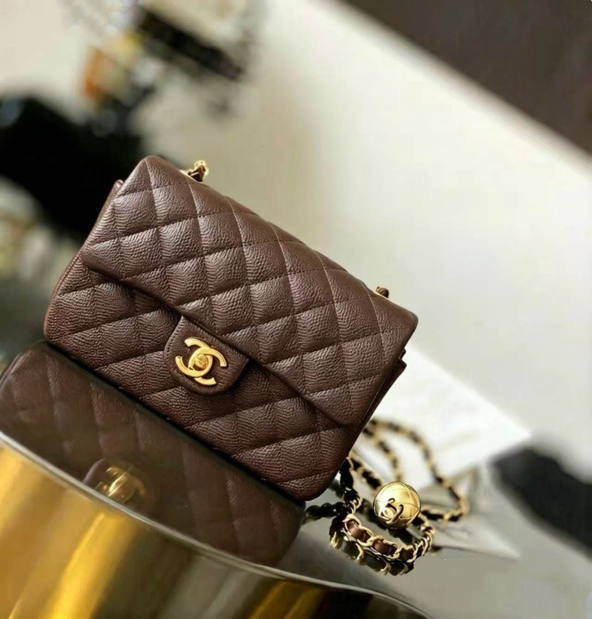 Quilted Caviar leather Mini Flap Bag 22cm