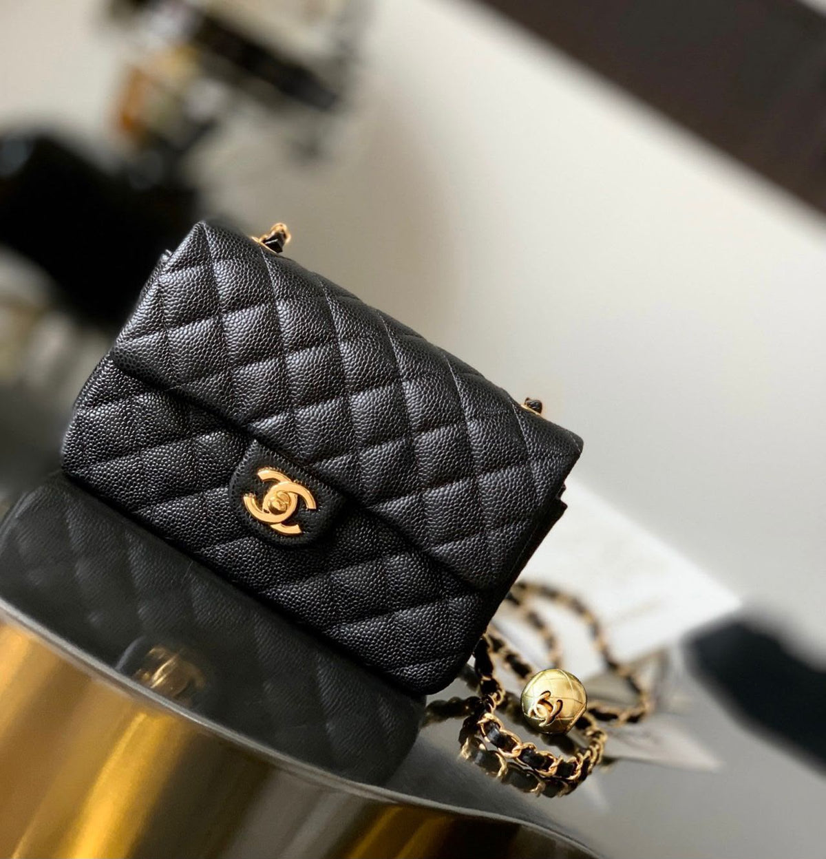 Quilted Caviar leather Mini Flap Bag 22cm