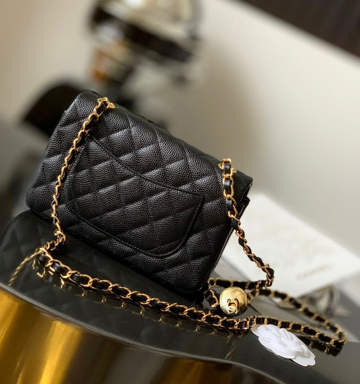 Quilted Caviar leather Mini Flap Bag 22cm