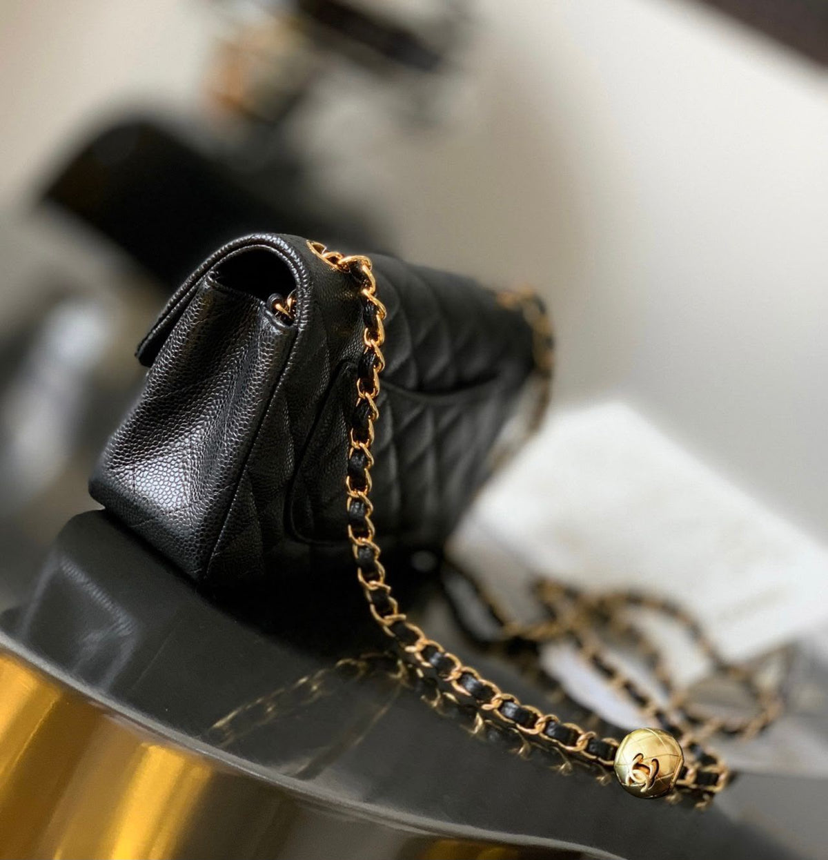 Quilted Caviar leather Mini Flap Bag 22cm