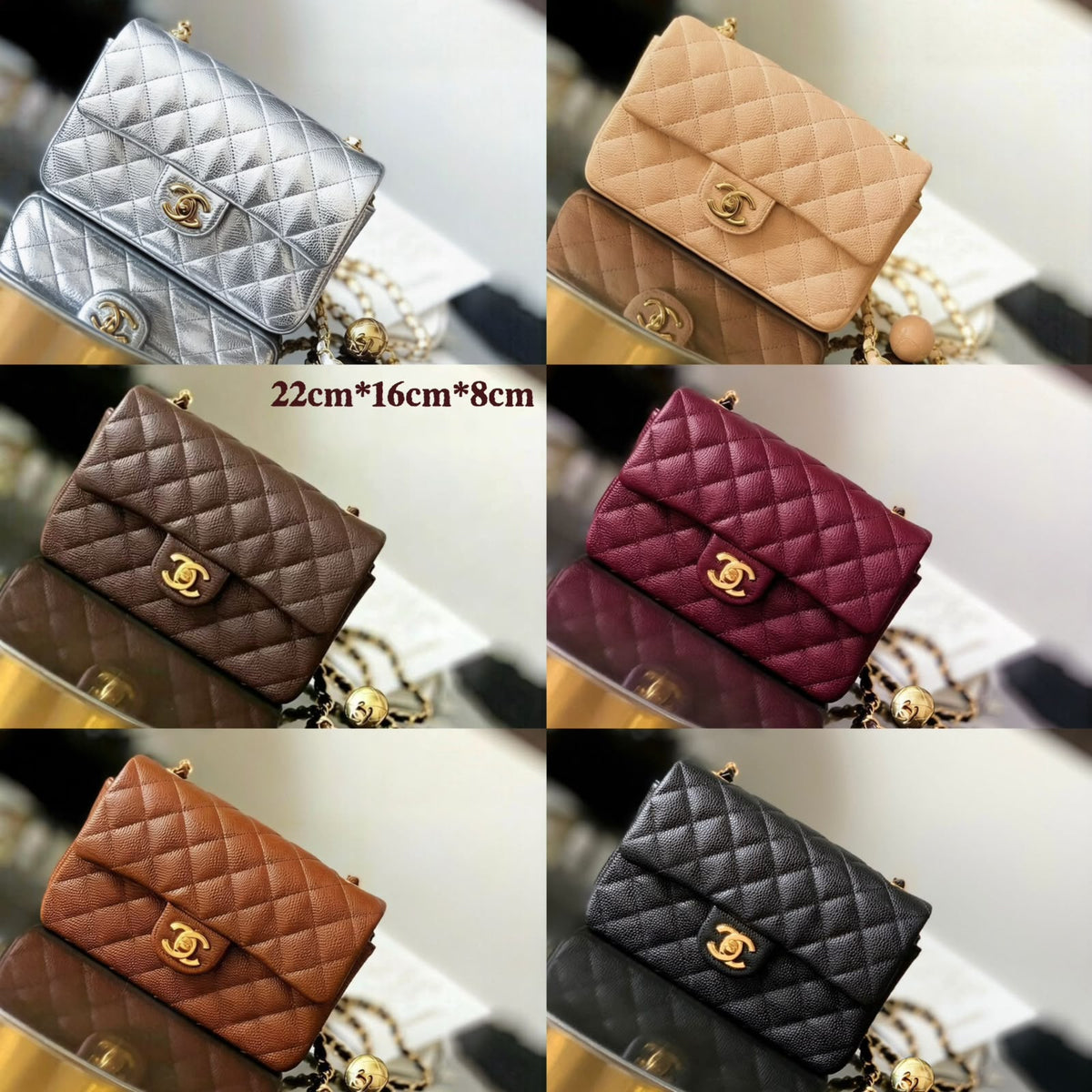 Quilted Caviar leather Mini Flap Bag 22cm