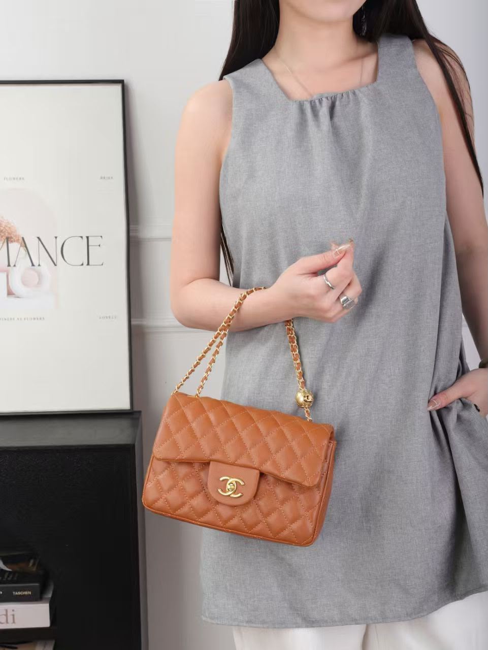 Quilted Caviar leather Mini Flap Bag 22cm