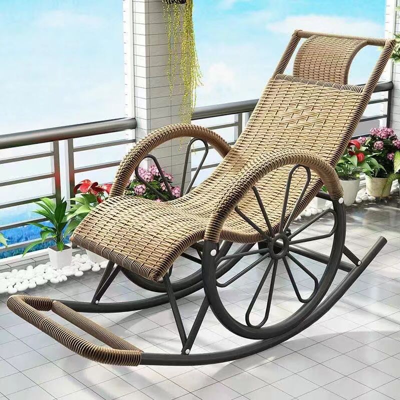 Outdoor Rocking Chair, High Back Rattan Patio Rocking Chair