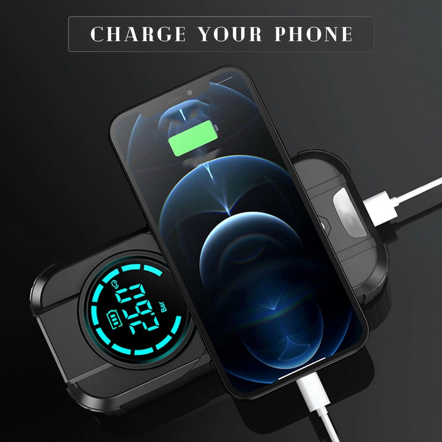 Car Starter Tyre Air Inflator 6000mAh Super Power Jump Starter Power Station with Emergency Lights