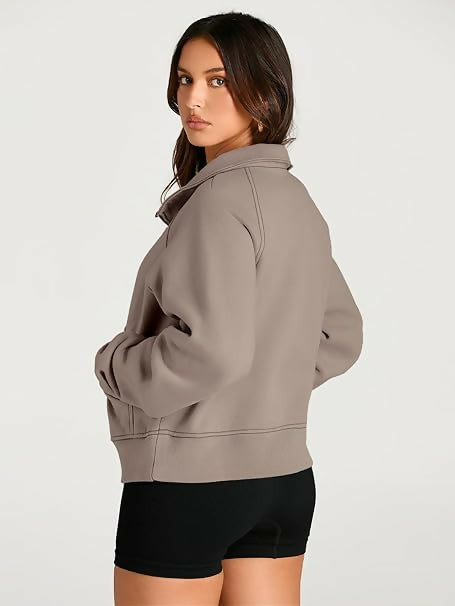 Womens Sweatshirts Half Zip Cropped Pullover Fleece Quarter Zipper Hoodies Fall outfits Clothes Thumb Hole