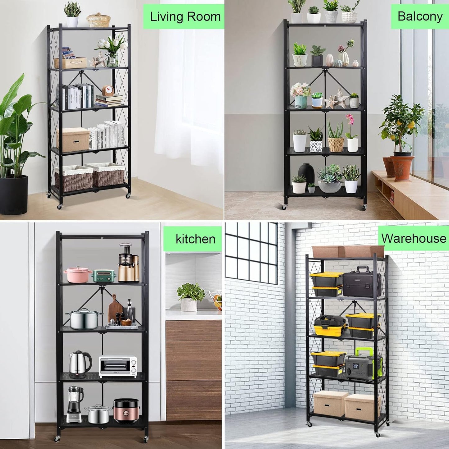 DARAZ UAE Foldable Storage Shelves 5 Tier, Storage Racks Kitchen Cabinet