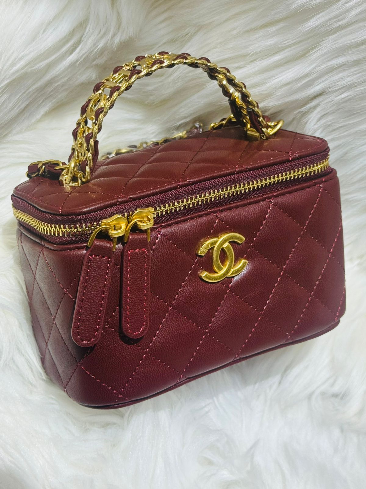 CH Letter Leather CC Vanity Case Bag With Mirror - Saadstore