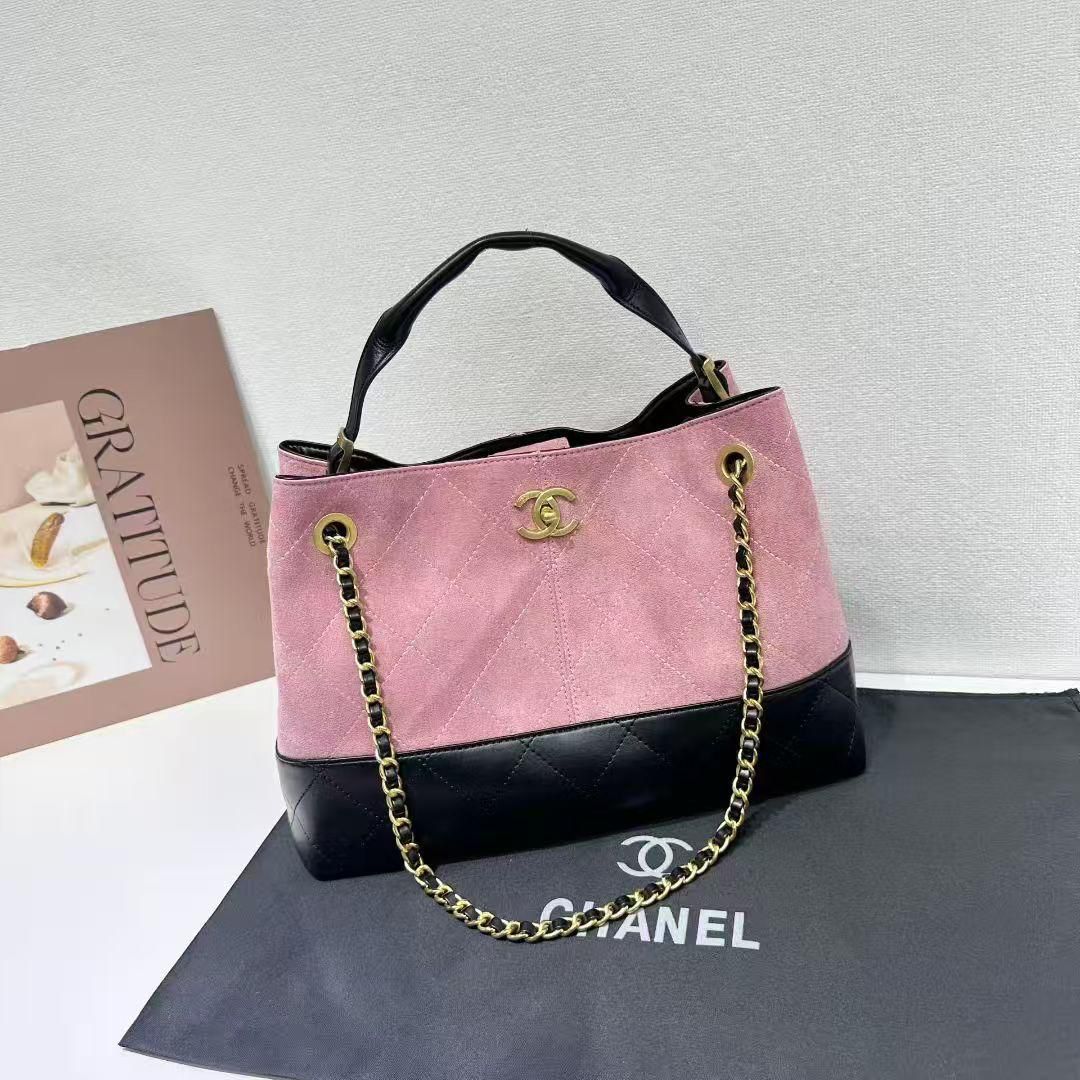 CH Suede Calfskin Two - Tone leather Bag 35cm - Saadstore