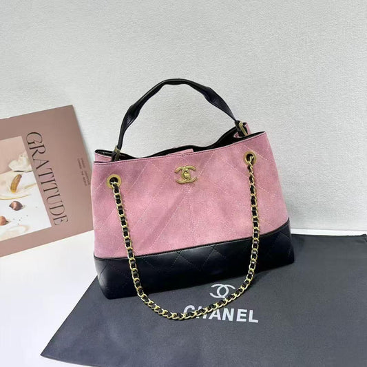 CH Suede Calfskin Two - Tone leather Bag 35cm - Saadstore
