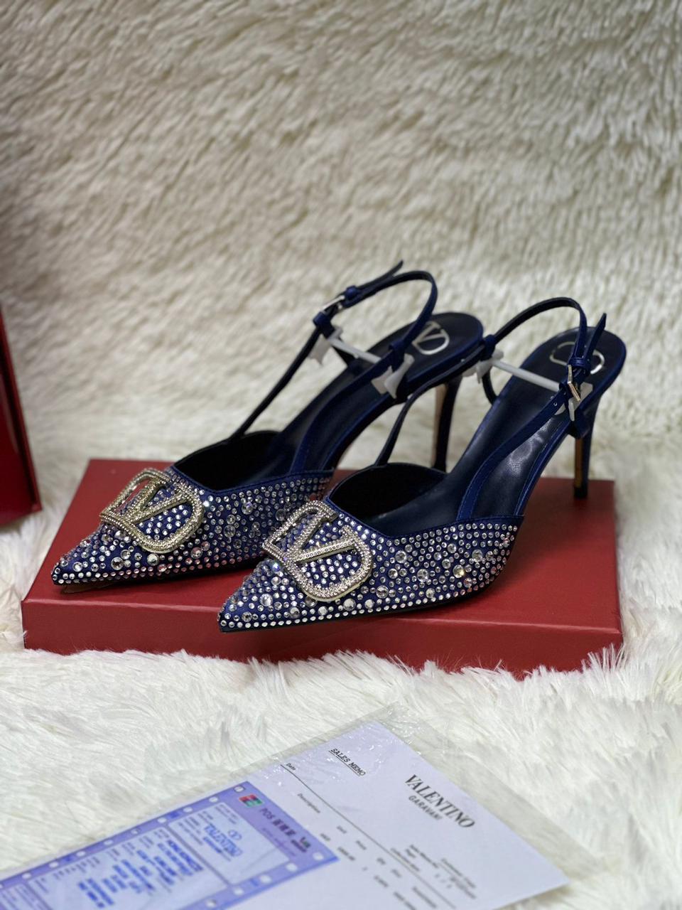 V Buckle Crystal Heels For Women - Saadstore