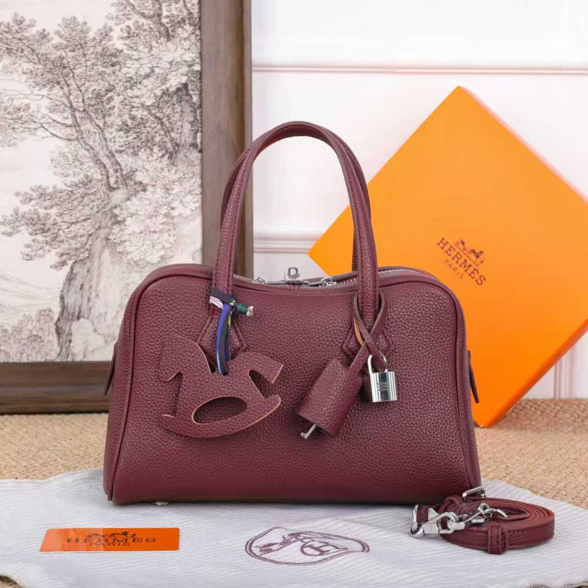 H Leather Bag Silver Hardware 25cm - Saadstore