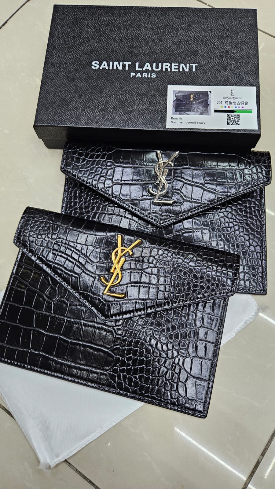 YSL Uptown Pouch In Crocodile Leather - Saadstore