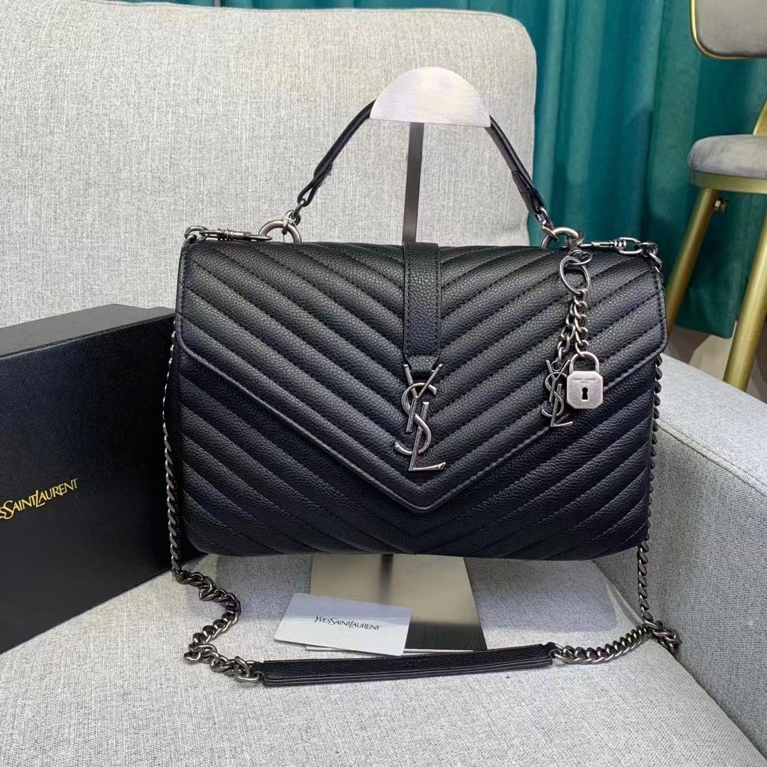 𝐒𝐍𝐓 𝐋𝐀𝐑𝐍𝐓 Saint Paris Black Matelasse Leather Large College Cassandre Flap Bag - Saadstore