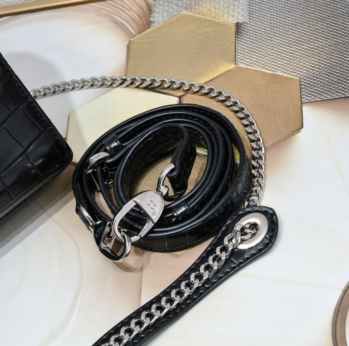 Lady Dior Python Silver Diamond Hardware Mini Chain Bag 18cm - Saadstore
