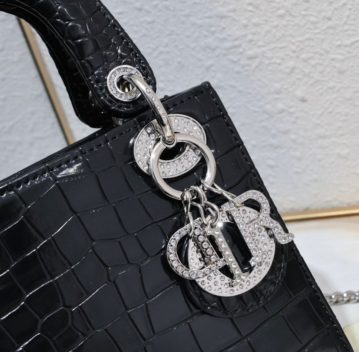 Lady Dior Python Silver Diamond Hardware Mini Chain Bag 18cm - Saadstore