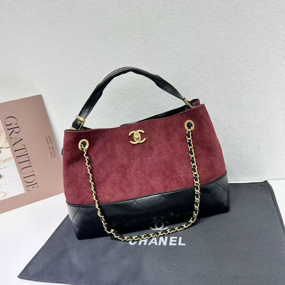 CH Suede Calfskin Two - Tone leather Bag 35cm - Saadstore