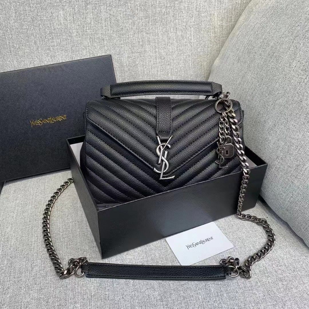 𝐒𝐍𝐓 𝐋𝐀𝐑𝐍𝐓 Saint Paris Black Matelasse Leather Large College Cassandre Flap Bag - Saadstore