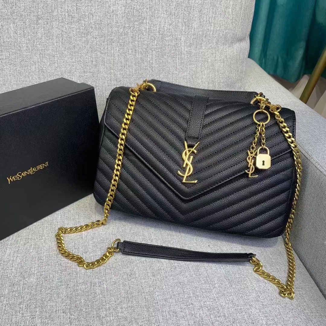 𝐒𝐍𝐓 𝐋𝐀𝐑𝐍𝐓 Saint Paris Black Matelasse Leather Large College Cassandre Flap Bag - Saadstore