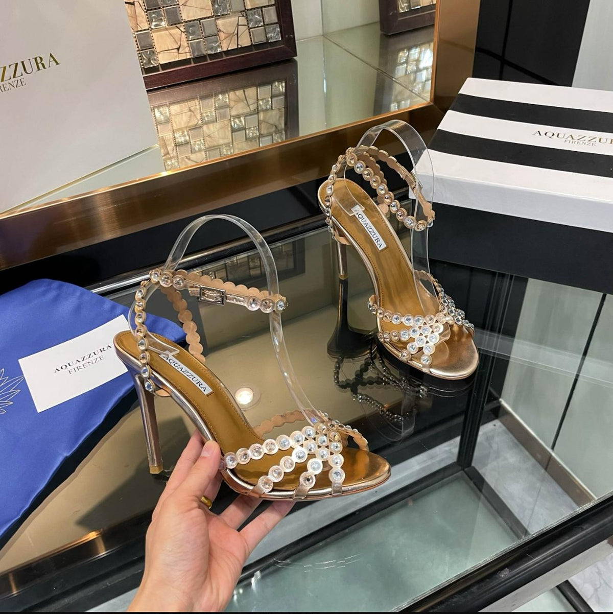 Tequila 105 Crystal - Embellished Metallic Leather Sandals By Aquazzura - Saadstore