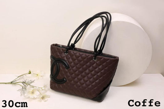 CH Quilted Leather Cambon Tote Bag 30cm - Saadstore