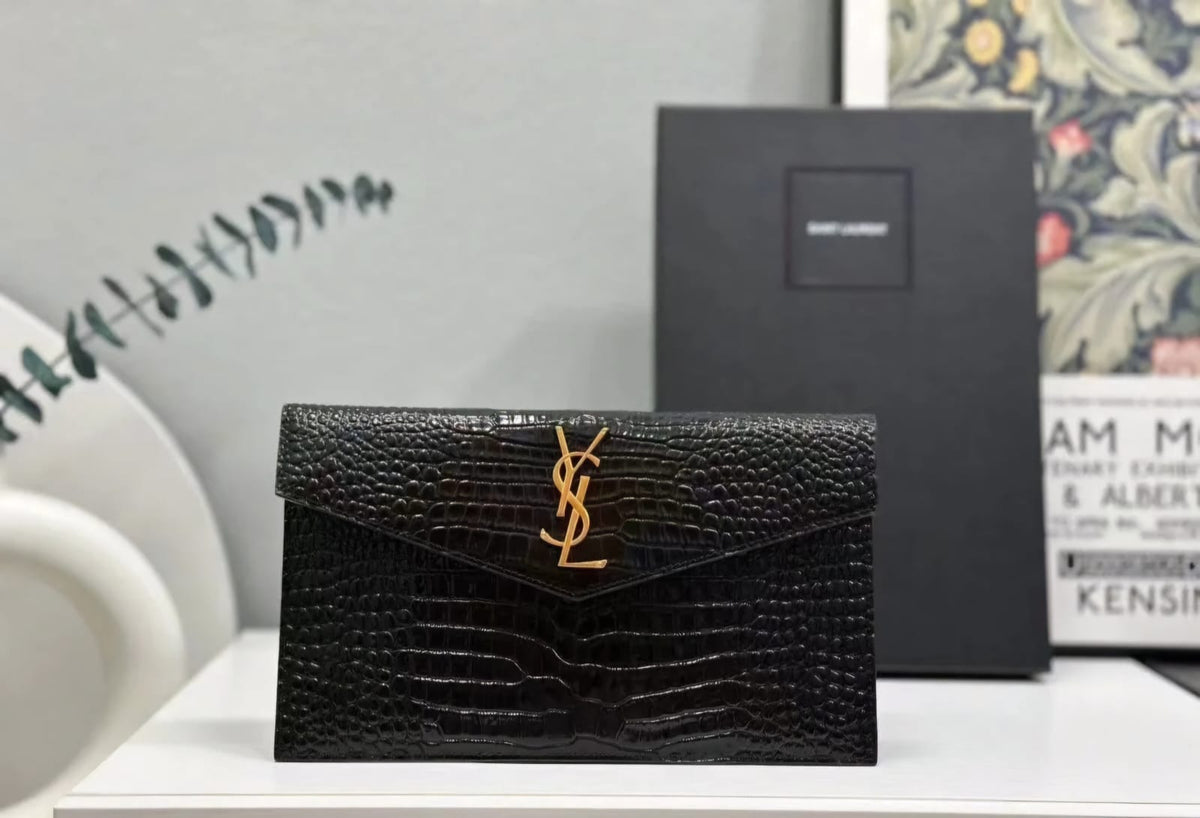YSL Uptown Pouch In Crocodile Leather - Saadstore