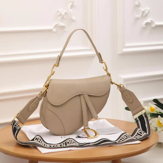 CD Calfskin Leather Saddle Bag With Strap 25cm - Saadstore