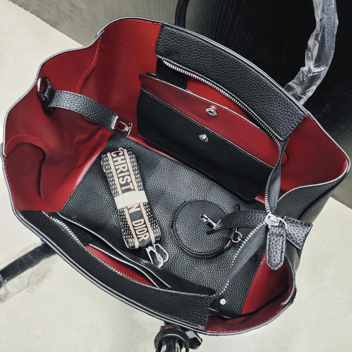 C.D Open Bar Leather Tote Bag - Saadstore