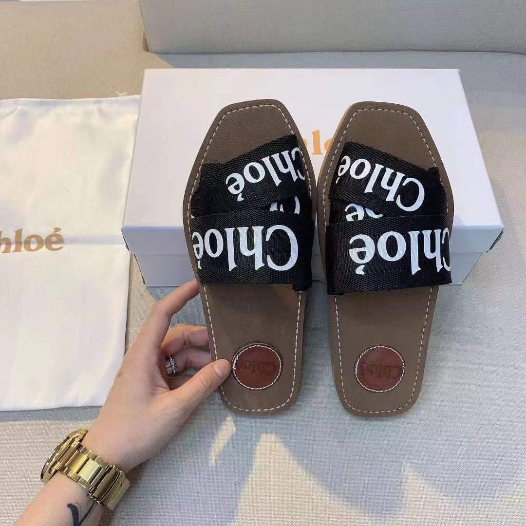 CHL Canvas Logo Ribbon Flat Sandals - Saadstore