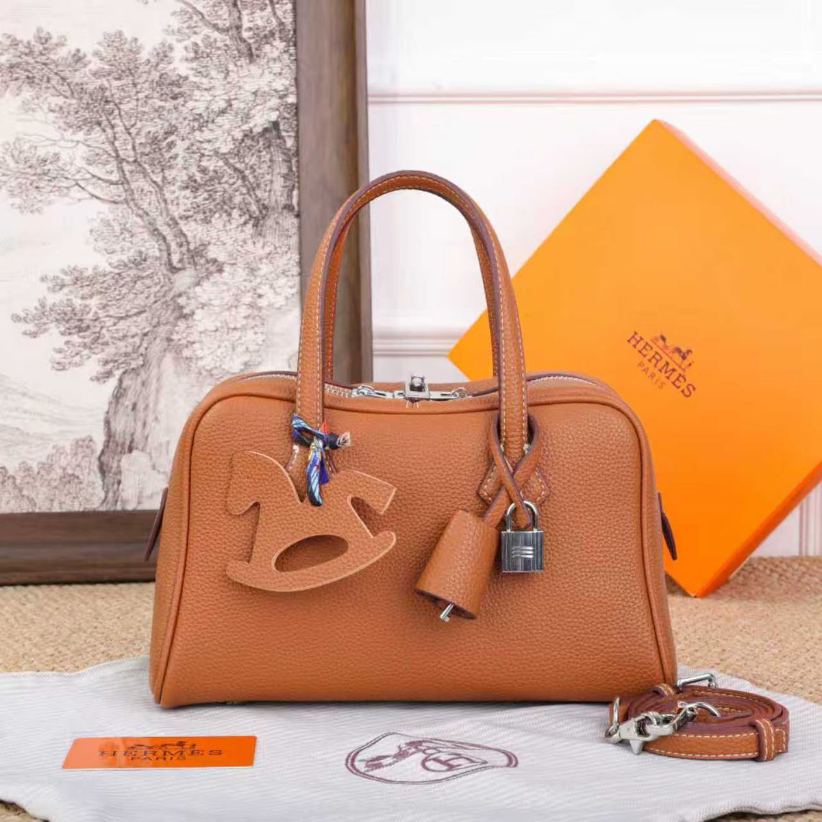 H Leather Bag Silver Hardware 25cm - Saadstore