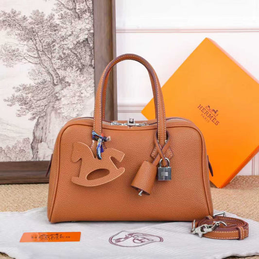 H Leather Bag Silver Hardware 25cm - Saadstore